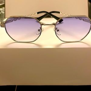 Silver Octagon Frame Sunglasses with Blue Lenses